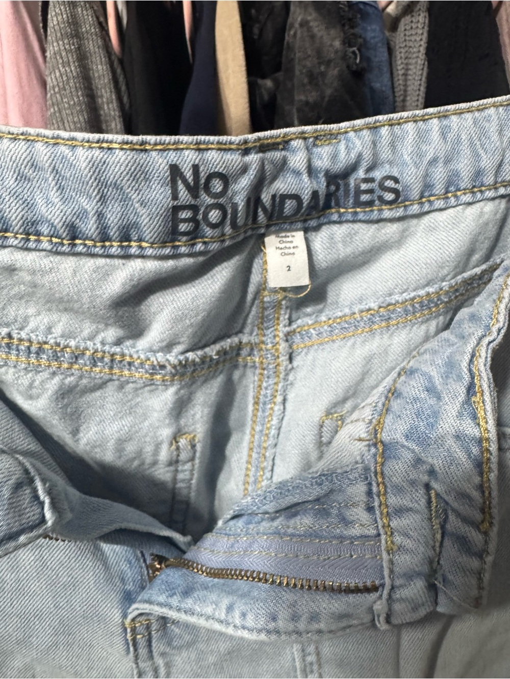 No Boundaries Light Blue Wide-Leg Cargo Jeans with Tie Details - Picture 2 of 5